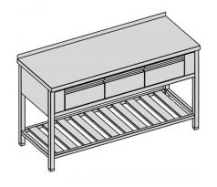 Pracovný stôl s tromi krytovanými zásuvkami GN 1/1, roštom 180x60