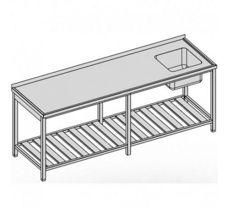 Umývací stôl s jedným drezom a roštom/dlhý 200x70