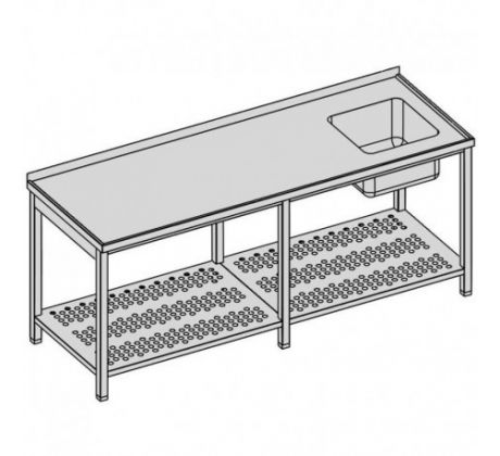 Umývací stôl s jedným drezom a perforovanou policou/dlhý 200x60