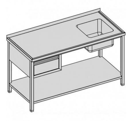 Umývací stôl s jedným drezom, zásuvkou a policou 150x70