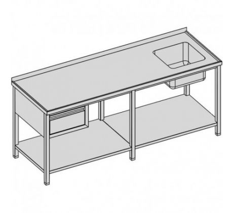 Umývací stôl s jedným drezom, zásuvkou a policou/dlhý 240x70