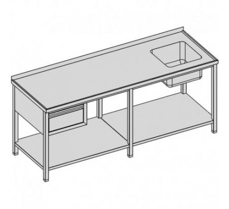 Umývací stôl s jedným drezom, zásuvkou a policou/dlhý 210x70