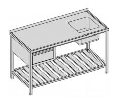 Umývací stôl s jedným drezom, zásuvkou a roštom 100x80