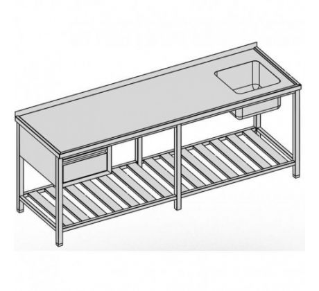 Umývací stôl s jedným drezom, zásuvkou a roštom/dlhý 280x60