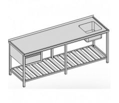 Umývací stôl s jedným drezom, zásuvkou a roštom/dlhý 200x60