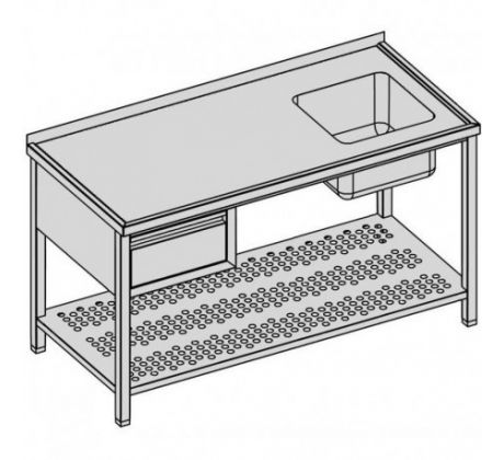 Umývací stôl s jedným drezom, zásuvkou a perforovanou policou 100x80