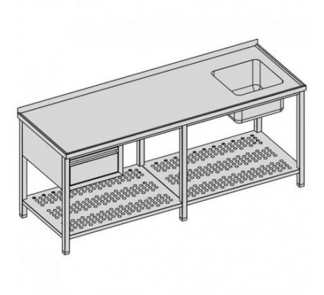 Umývací stôl s jedným drezom, zásuvkou a perforovanou policou/dlhý 200x80