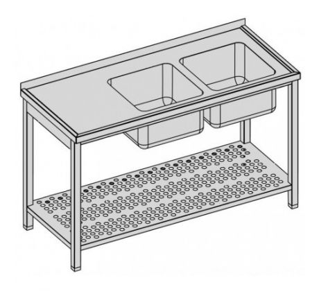 Umývací stôl dvojdrezový s perforovanou policou 130x80