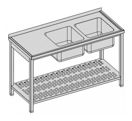 Umývací stôl dvojdrezový s perforovanou policou 140x60