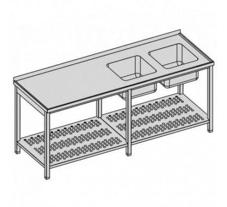 Umývací stôl dvojdrezový s perforovanou policou/dlhý 220x70