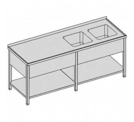 Umývací stôl s krytým dvojdrezom a policou/dlhý 230x70