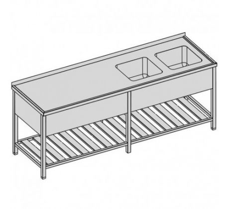 Umývací stôl s krytým dvojdrezom a roštom/dlhý 200x60