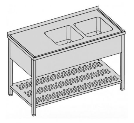 Umývací stôl s krytým dvojdrezom a perforovanou policou 160x80