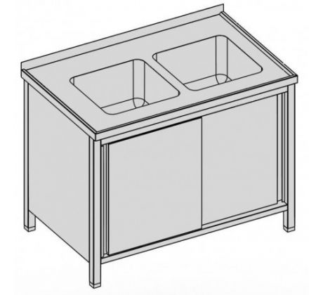 Umývací pracovný stôl dvojdrezový, krytovaný s posuvnými dverami 170x70